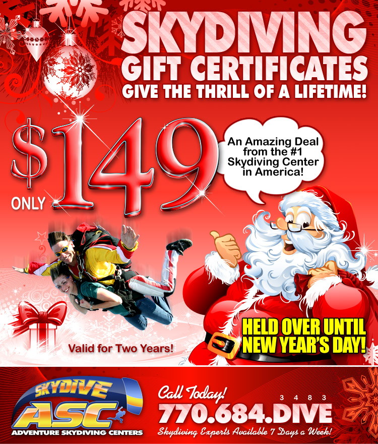 $149 Skydiving Gift Certificates from Atlanta Skydiving Center!